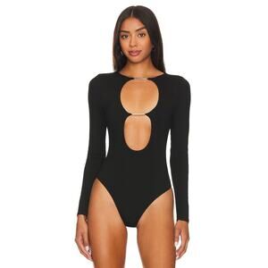REVOLVE NBD Liora Long Sleeve Bodysuit Cut Out Front Jersey Black Size Small/;